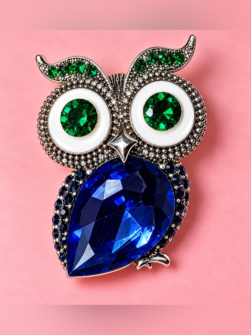 Women Jewelry Blue and Green Owl Crystal Brooch